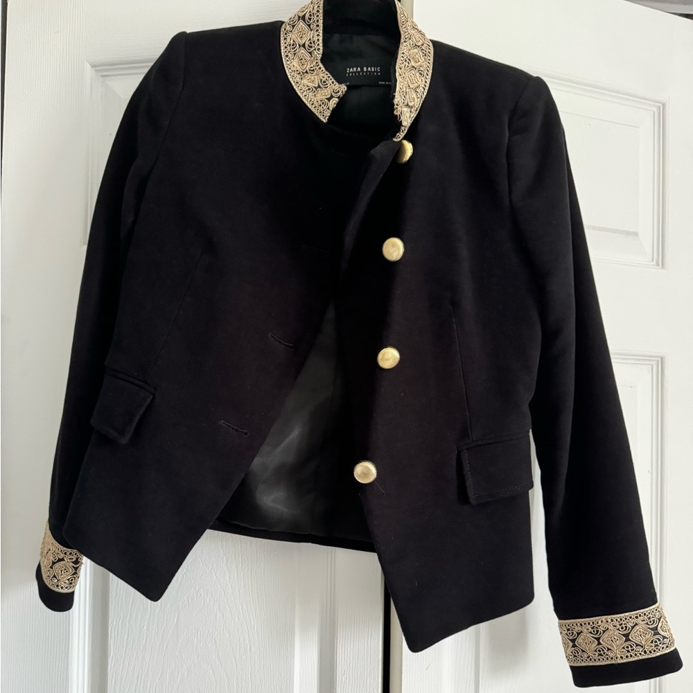 ZARA Black & Gold Embroidered blazer